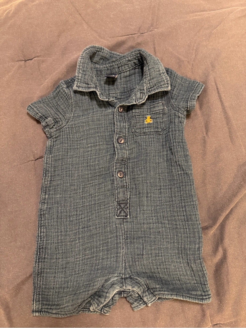 Gauze Textured Baby Gap Romper with bear Accent